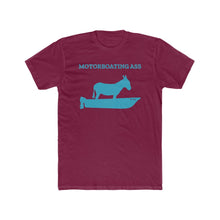 Load image into Gallery viewer, Motorboating Ass Signature Ass Tee, men&#39;s shirt, unisex, donkey boat logo, cardinal red with teal logo
