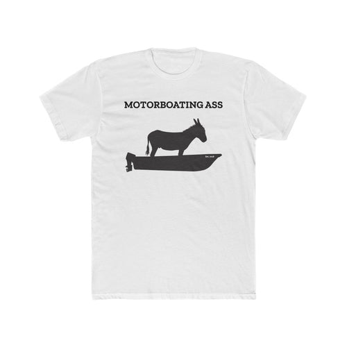Motorboating Ass Signature Ass Tee, men's shirt, unisex, donkey boat logo, white with black logo