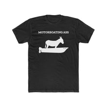 Load image into Gallery viewer, Motorboating Ass Signature Ass Tee, men&#39;s shirt, unisex, donkey boat logo, black with white logo
