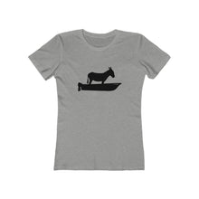Load image into Gallery viewer, Motorboating Ass Jenny Classic Ass Tee, woman&#39;s shirt, fitted, donkey boat logo, gray with black logo
