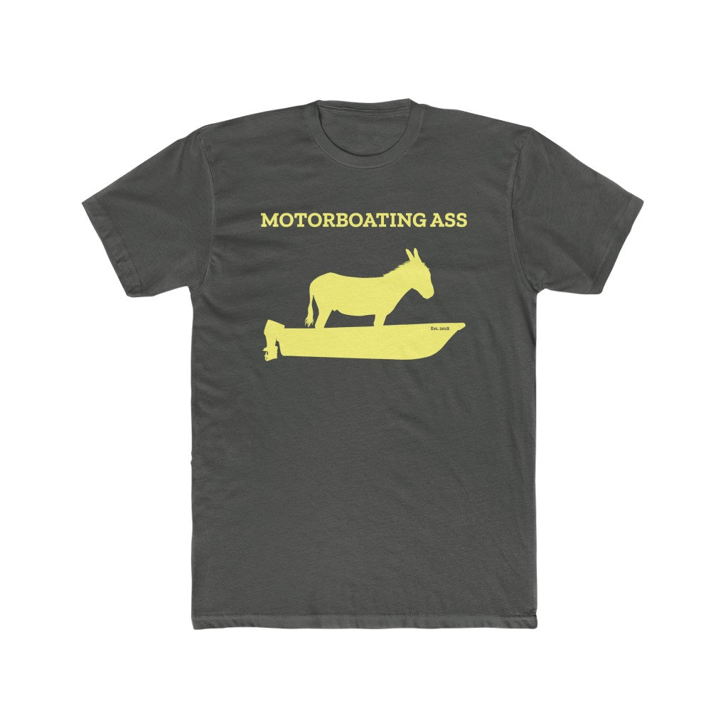 Motorboating Ass Signature Ass Tee, men's shirt, unisex, donkey boat logo, heavy metal with yellow logo