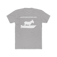 Load image into Gallery viewer, Motorboating Ass Signature Ass Tee, men&#39;s shirt, unisex, donkey boat logo, gray with white logo
