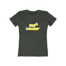 Load image into Gallery viewer, Motorboating Ass Jenny Classic Ass Tee, woman&#39;s shirt, fitted, donkey boat logo, heavy metal with yellow logo
